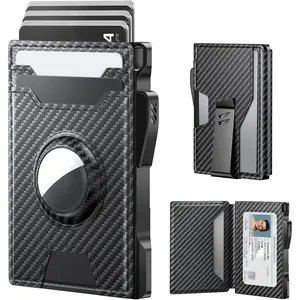 AirTag Wallet for Men: Compatible with  AirTag (1st & 2nd Generation), RFID Blocking, , Slim & Minimalist Design,13 Cards Capacitiy | ID Window |  Clip (Carbon Fiber)