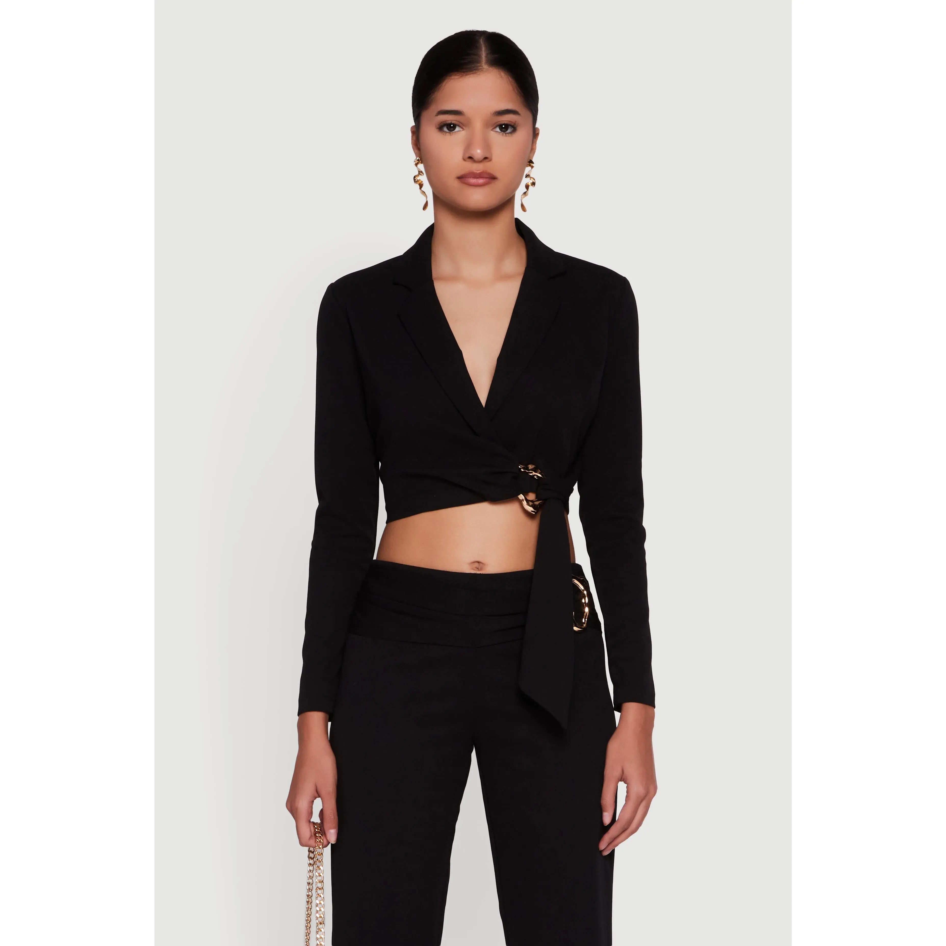 Metallic Knot Front Detail Cropped Blazer
