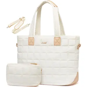 LOVEVOOK Tote Bag for Women, Large Puffer Tote Bag with Zipper Quilted Light Work Bag LOVEVOOK