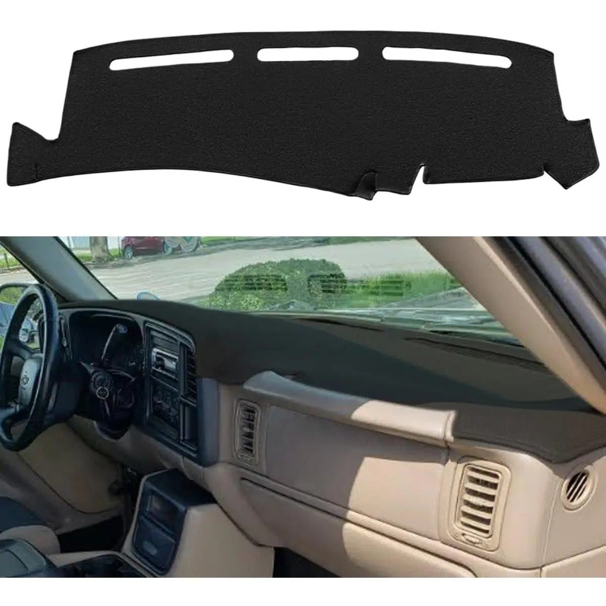 Dash Cover Mat for 1999-2006 GMC Sierra Chevrolet Silverado & 2000-2006 GMC Yukon Yukon XL Chevy Suburban Tahoe Avalanche Dashboard Pad Carpet 99-06 Black Car Interior Kit Truck Accessories Pre-cut Vents Easy Install, Car Accessories, Accessories For Car