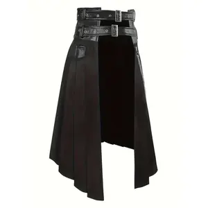 1pc Gothic Asymmetrical Pleated Skirt, Tribal Style Punk Rock Medieval-Inspired, Polyester Woven Fabric, Solid Color, Non-Stretch, Skinny Fit, All-Season Adult Skirt Fathersdaygift Womenswear Black Breathable