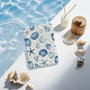 Blue Sea Shells & Starfish Pattern PU Flip iPad Case, TPU Soft Shell with 3 - Fold Stand, Pen Slot, Shockproof, Auto Wake/Sleep