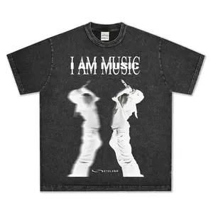 Vintage Washed "I AM MUSIC" T-Shirt |  Menswear Top Man cotton