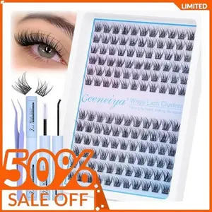 Geeneiya Wispy Lash Clusters Kit Natural Eyelash Clusters Kit 10-12MM DIY Lash Extension Kit C Curl Eyelash Extension Kit Short Individual Lashes with Lash Bond and Seal for Beginners