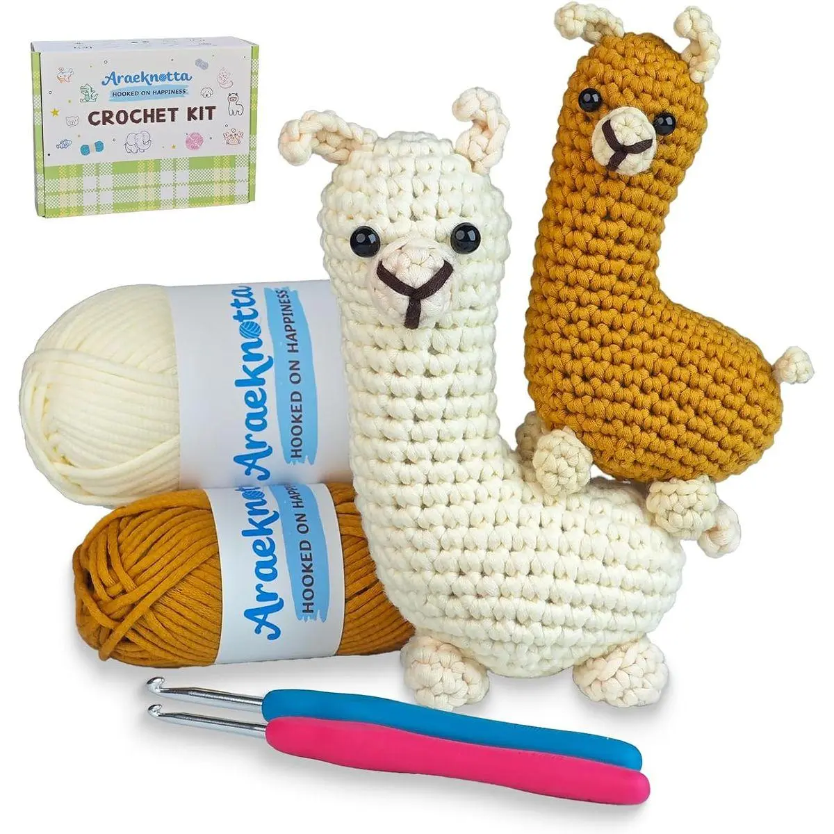 Crochet Kit for Beginners with Easy to Use Yarn, Crochet Hooks, Video Tutorial, Animal Amigurumi Craft Gift for Kids Women Adults (Llama 2 Pack)