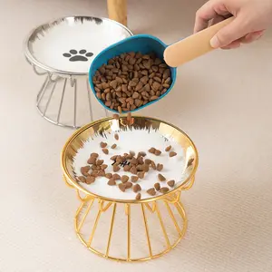 Elevated Cat Bowl,  Raised Ceramic Cat Dish , Whisker Friendly Pet Water or Food Plate Feeding Station for Indoor Cats, Kittens
