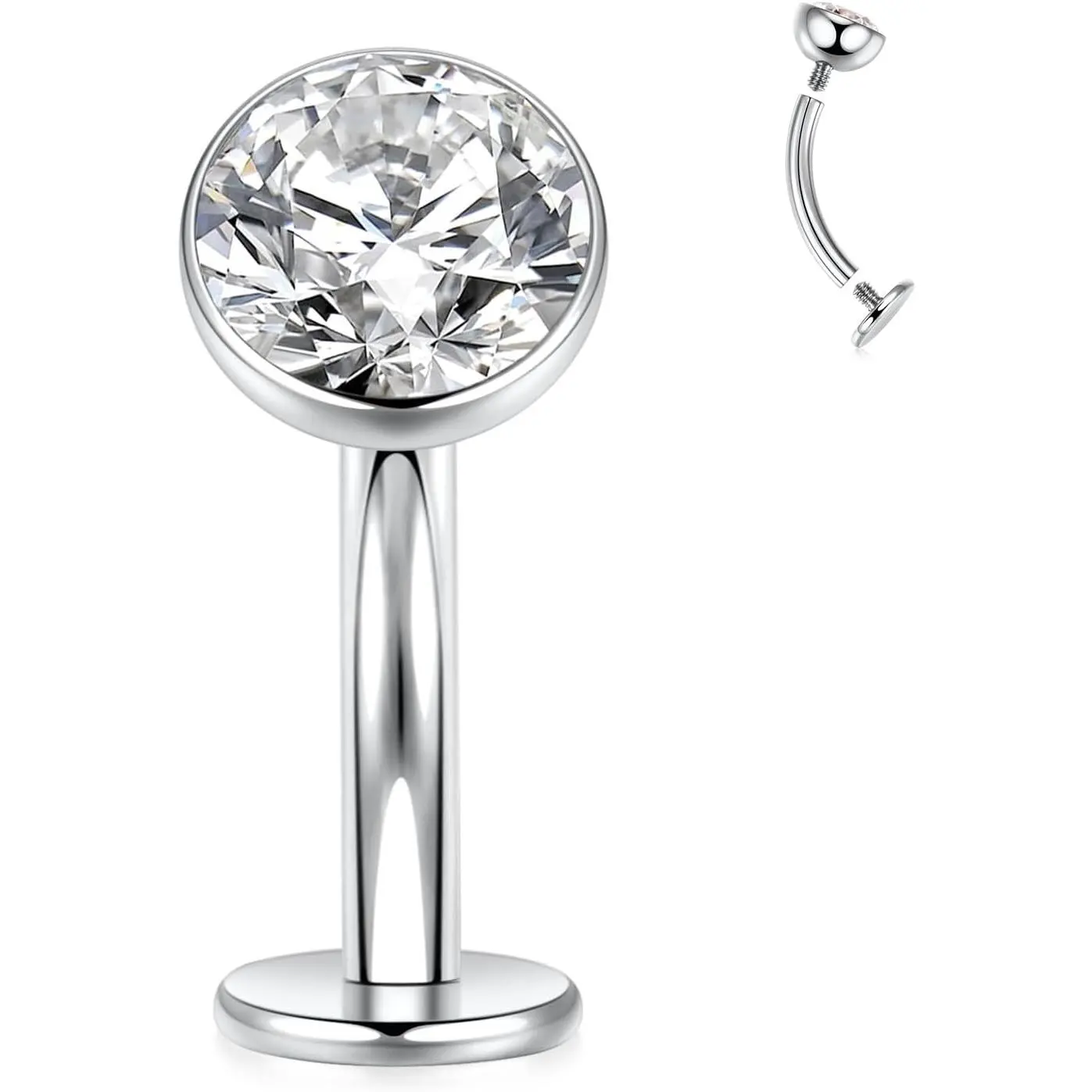 G23 Titanium Belly Button Ring Disc Bottom Navel Jewelry Floating Belly Ring 14G Belly Piercing Internally Threaded Curved Navel Barbell 8/10/12/14mm