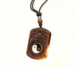 Hand-Carved Dragon-Swirling Taiji Bagua Pendant, Lightning-Struck Jujube Wood Accessory, Unisex Portable Item with Symbolic Inscription for Deities & Life Growth, Women’s Daily Wear Jewelry (Toys & Hobbies, DIY Beading & Jewelry Making),summervibes