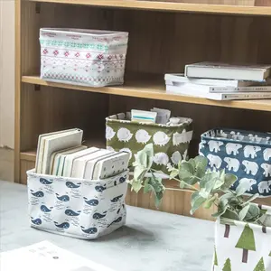 Foldable Storage Basket Desktop Organizer, Small Fresh Print Fabric Belt Bag, Portable Desk Clutter Holder, Foldable Canvas Table Storage Box