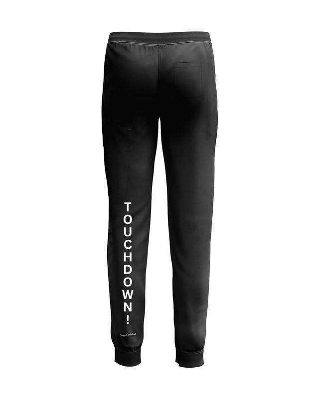 Campussophisticate Men's Premium Sweatpants with Touchdown Writing in Black (Size XXL) Classic Cotton Casual Elastic Menswear Customized Ball Day Evening Fleece Garment Outdoor Pajama Polyester Ribbed