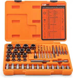 【Mother's Day】TOPME Bolt Extractor Kit, 42 Pieces Screw Extractor Set with Left Hand Drill Bit, Broken Bolt Extractor Kit with Hex Adapter