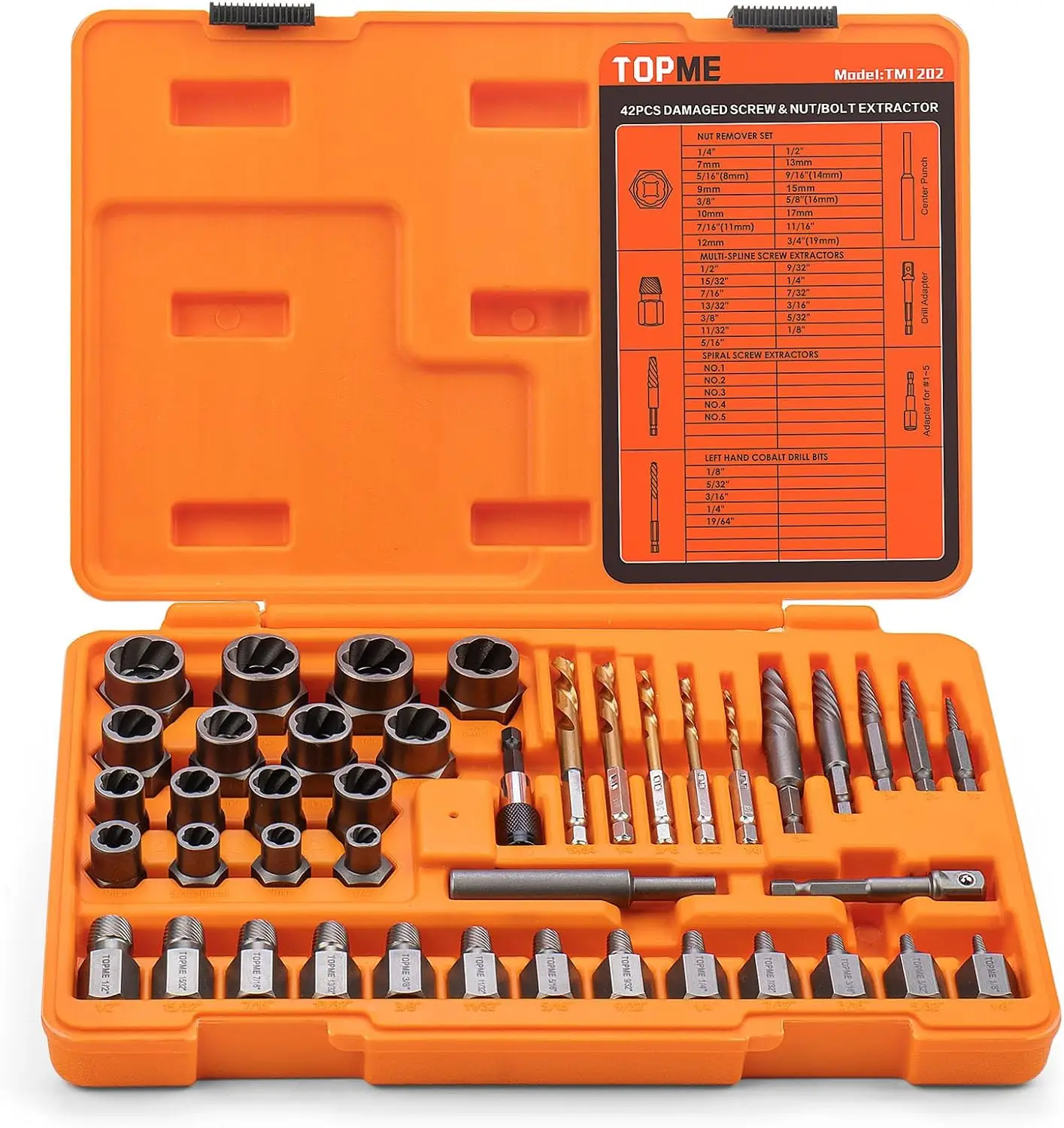 Mothers DayTOPME Bolt Extractor Kit 42 Pieces Screw Extractor Set with Left Hand Drill Bit Broken Bolt Extractor Kit with Hex Adapter