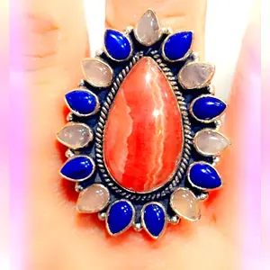 Rhodochrosite & Lapis Sterling Gemstone Ring
