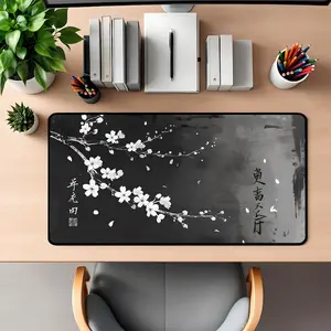 [50% OFF] [Freeship] [USA Only] Cherry Blossom Mousepad, Minimalist Black and White Art, Japanese Kanji Desk Mat , Neoprene Desk Mat, Office Decor