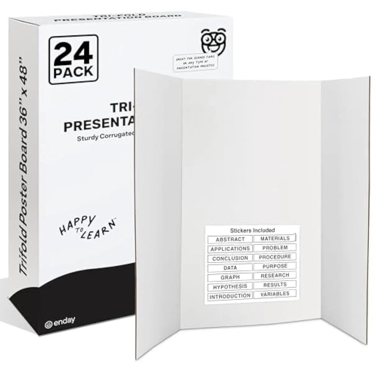 White Trifold Presentation Board - Self-Adhesive Science Subtitles Included - Display Exhibition Board Lightweight and Portable with Smooth Surface - by Enday