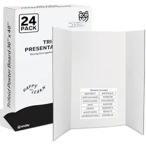 White Trifold Presentation Board - Self-Adhesive Science Subtitles Included - Display Exhibition Board Lightweight and Portable with Smooth Surface - by Enday