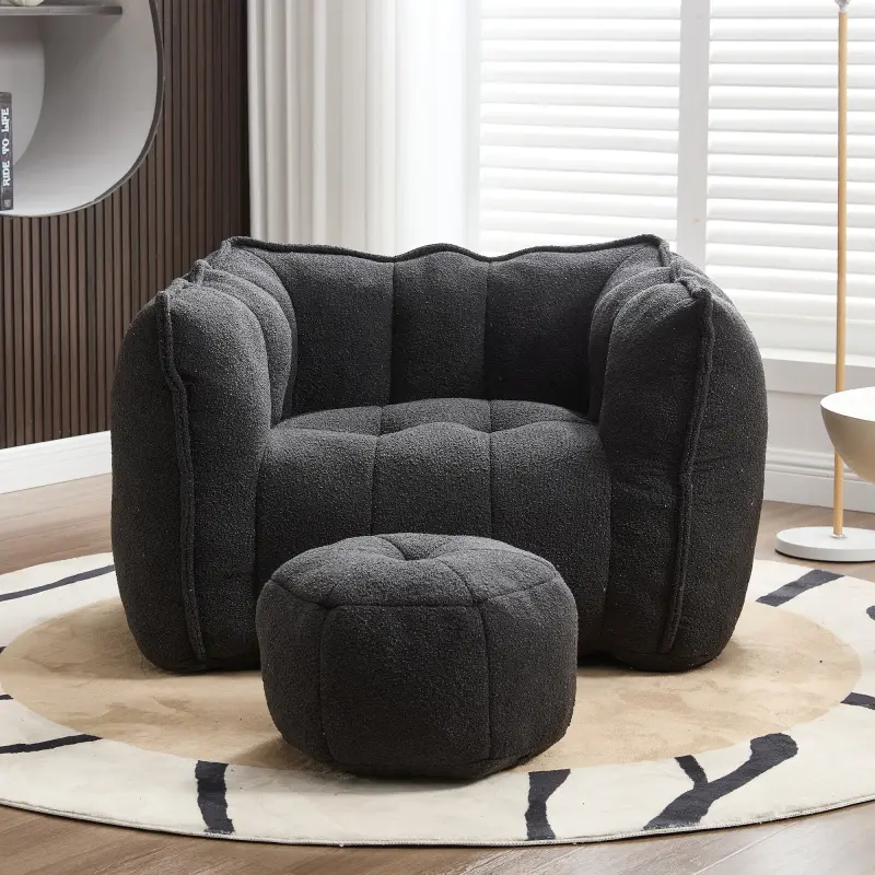Soft Bean Bag Chair with High Resilient Foam(Chips)for living room and bedroom,Comfortable Square Lazy Sofa with Footstool, Cover for Adults to Gaming, Reading, and Watching TV