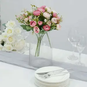 4 Pack 12" Artificial Pink Ranunculus Silk Flower Bridal Bouquets, Faux Buttercup Floral Arrangement