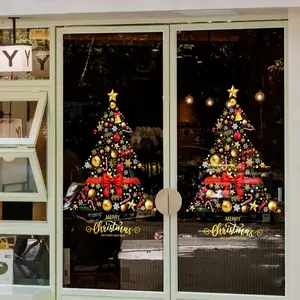 1 45cm*60cm Christmas tree door sticker, composed of Christmas elements such as red bows, Christmas colored balls, bells, candy canes and snowflakes, PVC electrostatic decals, suitable for shopping malls and shops to create a festive atmosphere.