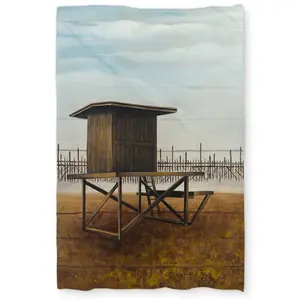 360 Stand Twin XL Duvet Cover, Durable Machine-Washable Microfiber Bedding with Lifeguard Print, Port Beach Lifeguard Tower & Coastal Landscapes, Easy Care Elegant Design for Relaxation & Tranquil Atmosphere, Machine-Washable Duvet Covers