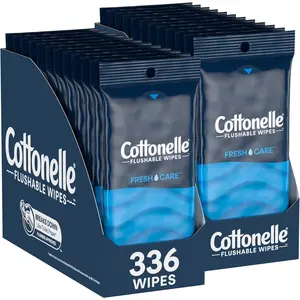 Fresh Care On-The-Go Flushable Wet Wipes, Adult Wet Wipes, 24 On-The-Go Pack, 14 Wipes Per Pack (336 Total Wipes), Packaging May Vary