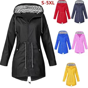 Women's Waterproof Trench Raincoat - Casual Basic, Lightweight, Drawstring Design - Outdoor Hiking Clothes, Womenswear Tops, Jackets & Coats