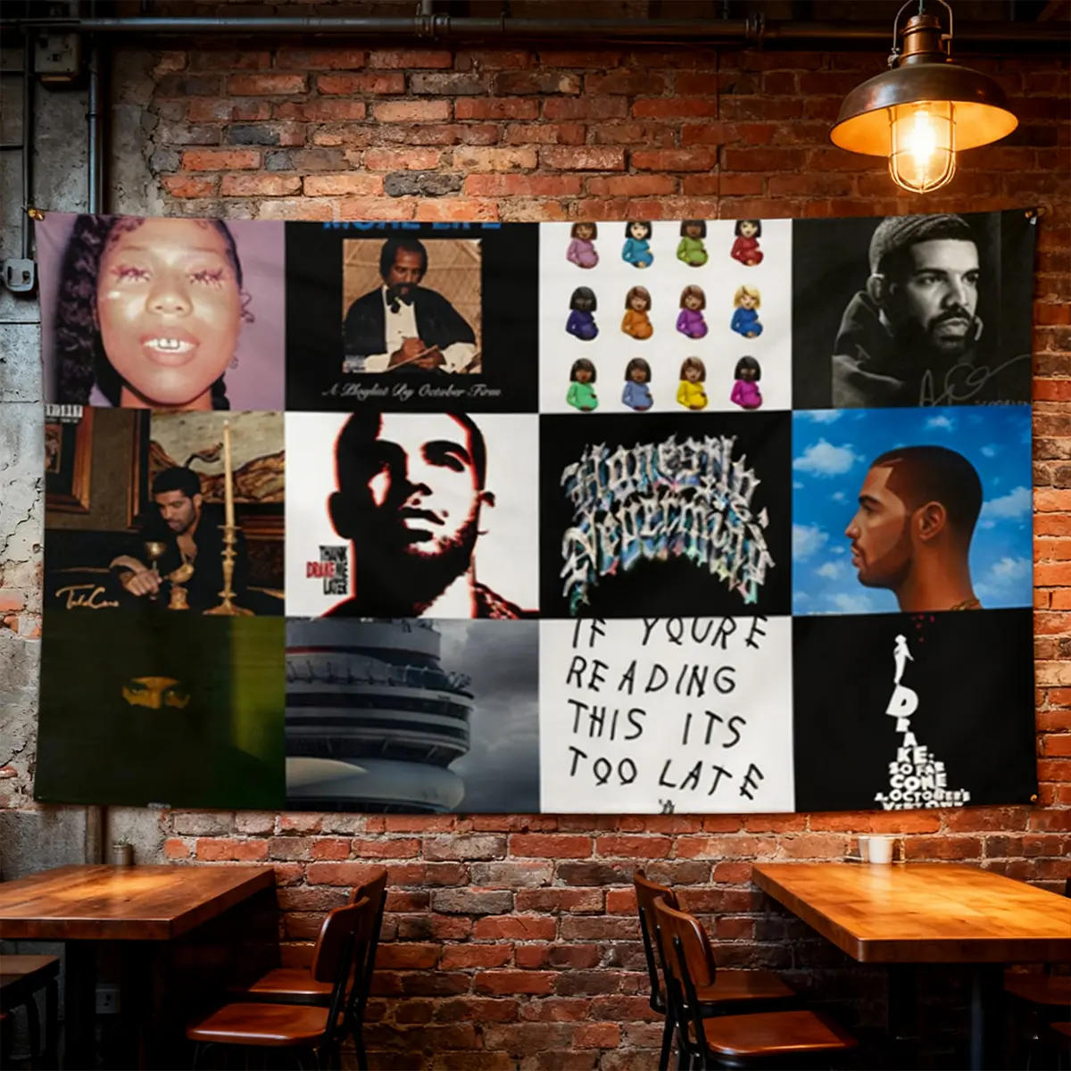 Drake Music Tribute Graphic Tapestry, 3x5 Ft Hanging Banner with Brass Grommets, Home Decor for Indoors-Office Use, Unique Gift for Hip Hop Fans