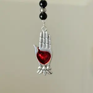 Gothic Vampire Black beaded Phone Charm: Mini Palm Keychain - Heart In My Palm