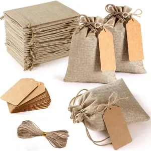 25pcs/set, 12pcs Rustic Vintage Touch Linen Drawstring Gift Bags with 12 Labels and 1 Rope, 4"x6" Gift Bags for Christmas, Thanksgiving, Halloween, Wedding, Valentine's Day, DIY Crafts, Home & Kitchen Party Supplies, Gift Wrapping Supplies