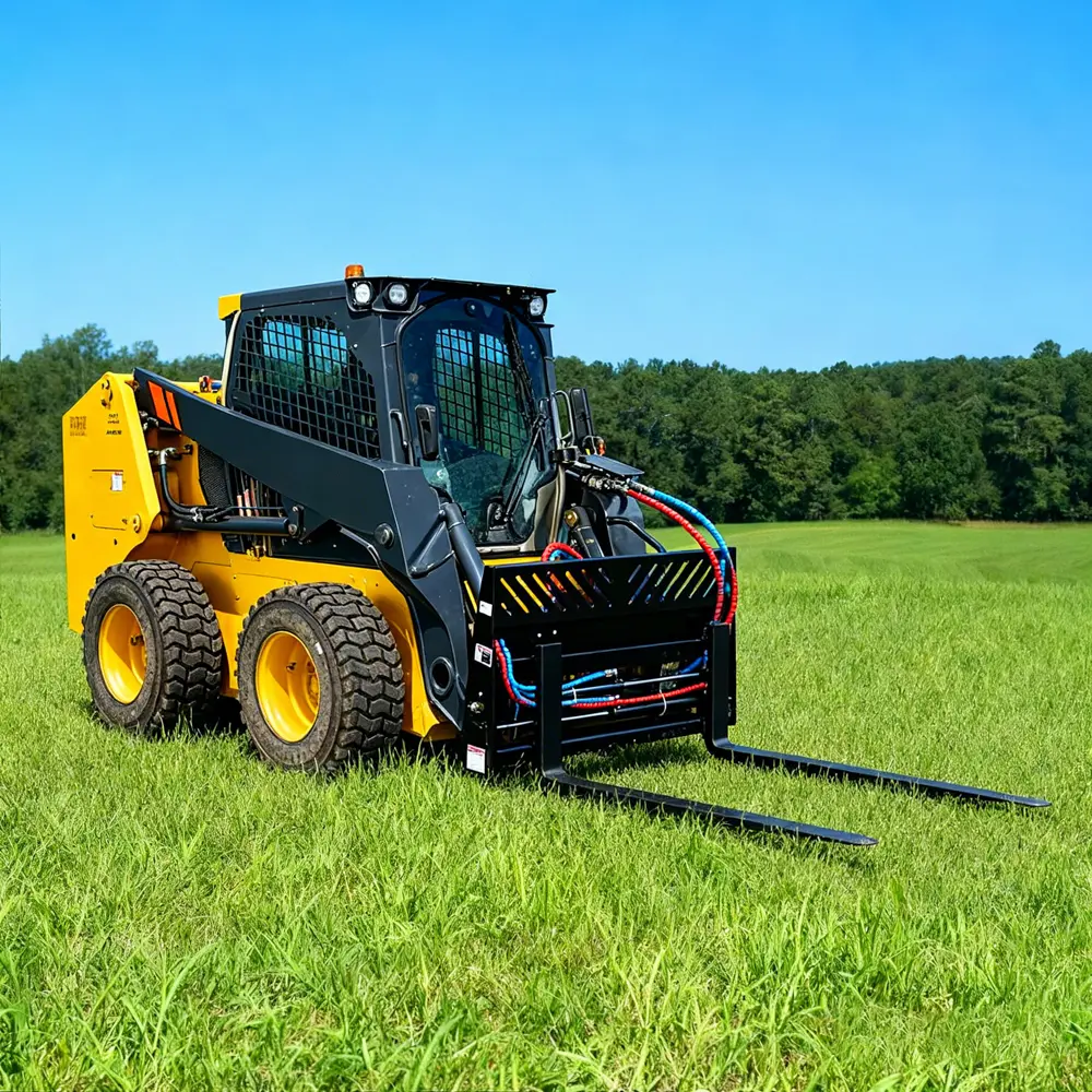 LANDY Heavy-Duty Skid Steer Hydraulic Pallet Forklift Attachment - 4410lb Hydraulic Lift, Adjustable Modular Design Sliding Frame, Space Efficient Safety Features Material Handling Hardware for Warehouse, Farm Use