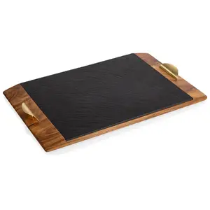 Toscana Covina 17" Acacia and Slate Serving Tra y