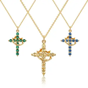 Cross Necklace for Women 14K Gold Plated Cubic Zirconia Pendant Necklaces Simple Gold Cross Pendant Necklace Cute Tiny Gold Jewelr
