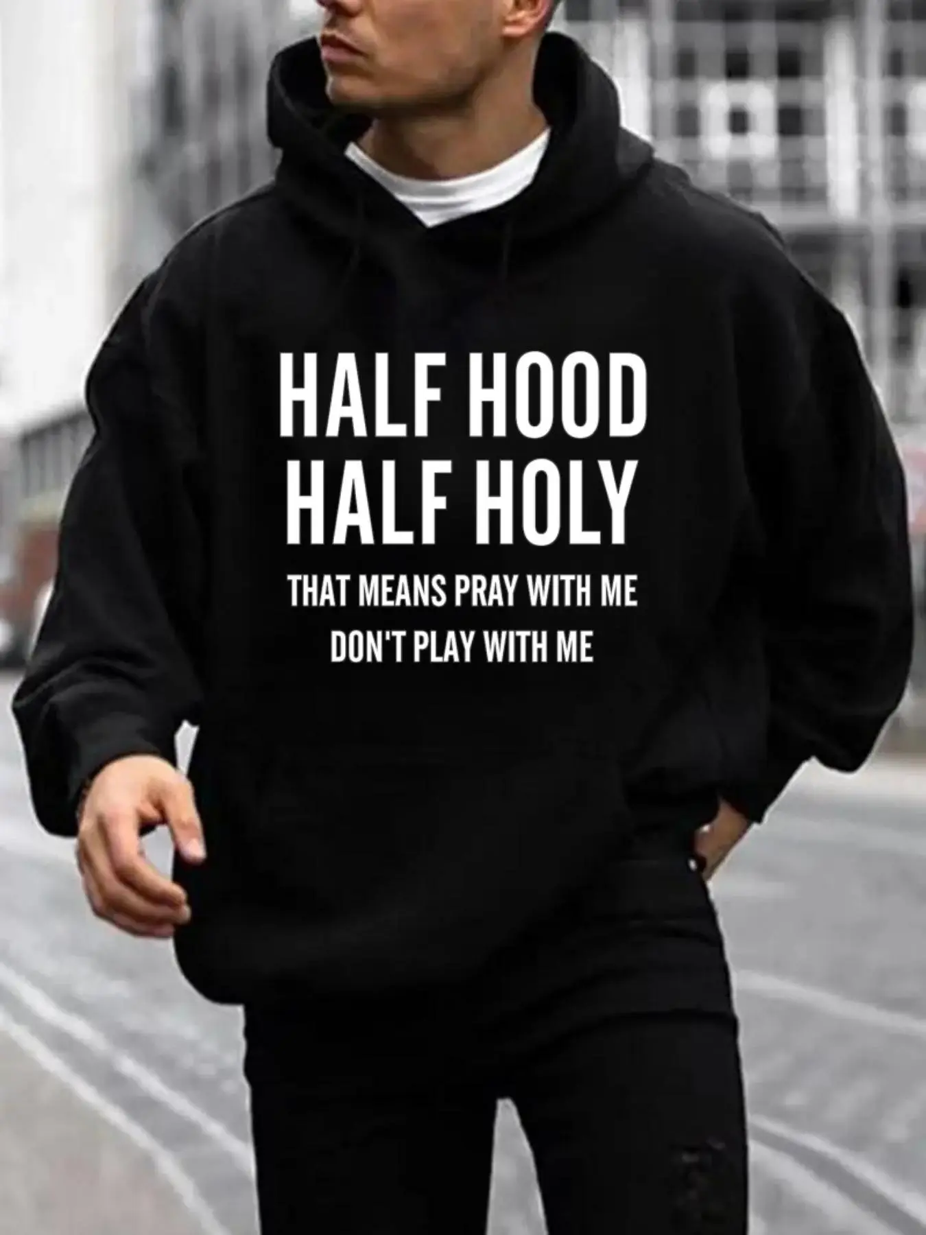 Unisex Men's Letter Print Drop Shoulder Hoodie, Fashion Regular Fit Drawstring Pocket Hooded Pullover, Boyfriend Gifts, Drippy Outfit Going Out Outfit