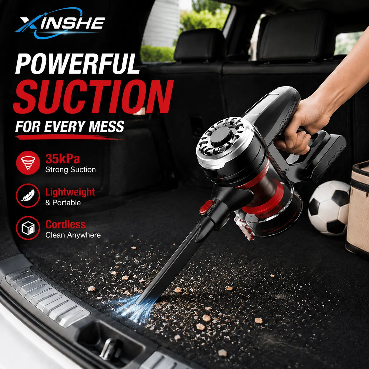 XINSHE Cordless Car Vacuum Cleaner, 35KPa Powerful Suction Handheld Vacuum with Multiple Suction Modes, Lightweight Portable Mini Vacuum for Car Interior, Home, Pet Hair & Dust Cleaning