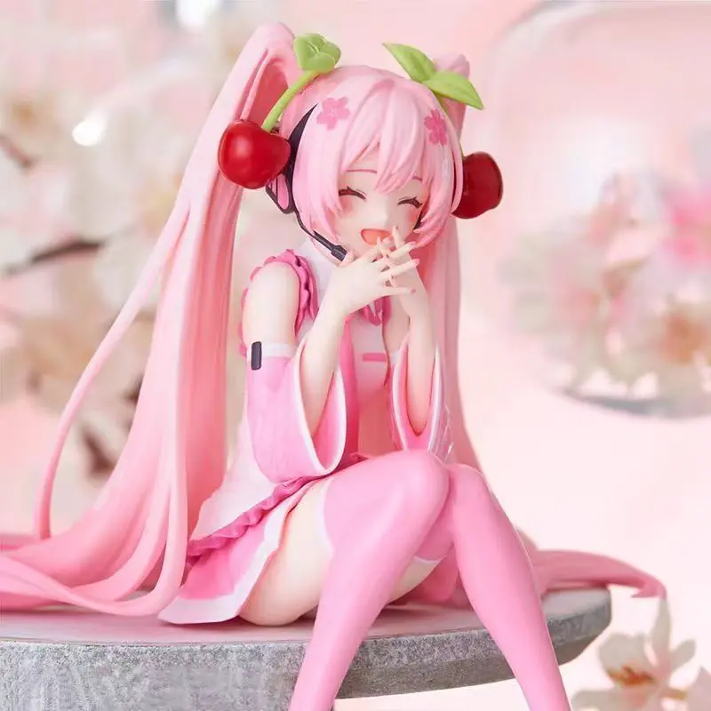Sakura Sitting Hatsune Miku Figure, Anime Girl Prize Figurine, Desktop & Car Decor Collectible Model, Perfect Gift for Vocaloid Fans