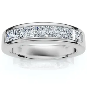 2Ct TW Men's Princess Cut Diamond Channel Set Wedding Ring Gold Lab Grown