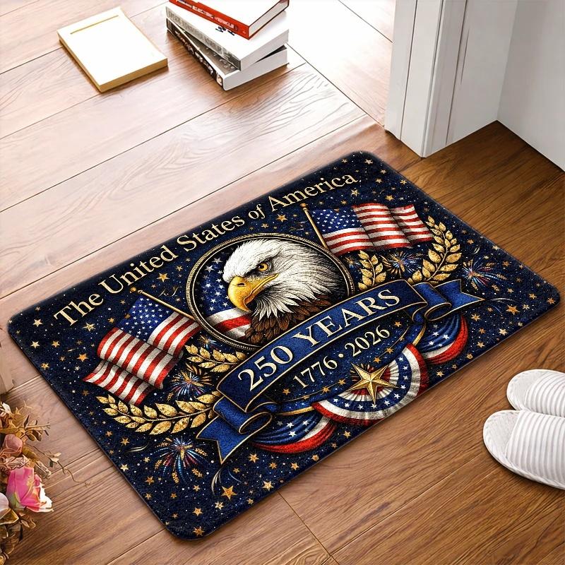 1pc, 2pcs, 3pcs 250Th Anniversary Commemorative Mat, 1776-2026 Flag Decorative Foot Mat, Fleece And Non-Slip Rubber Backing, Durable And, Machine Washable