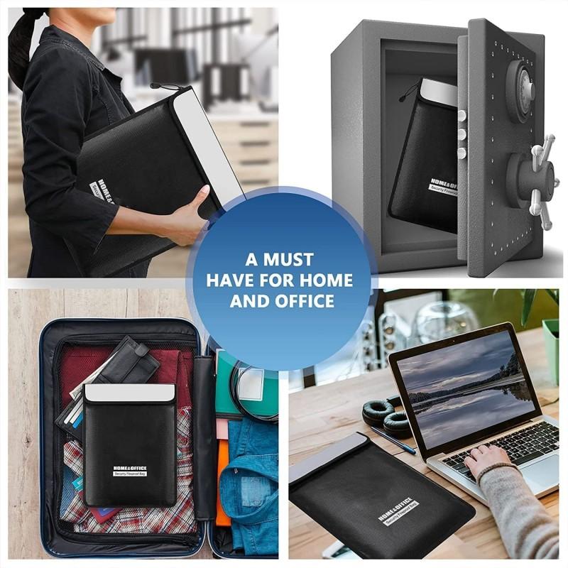 Two Pockets Fireproof Document Bag (2000℉), 15”x 11”Waterproof Fireproof Money Bag for Cash with Zipper, Important Document Storage Organizer for Valuables, Legal Documents Safe