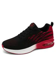 Men's Colorblock Gradient Knit Lace-Up Cushioned Sneakers, Breathable Mesh Upper, Comfortable Anti-Slip Sole, Outdoor Sports Sporty Running Shoes