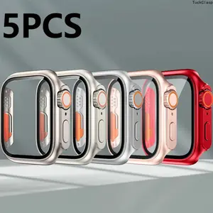 2026 Hard PC Case with Tempered Glass for Apple Watch – Ultra-Style Upgrade, Fits 40–46mm & Series 4–11/SE, 5-Pack for Summer Rotation & Protection