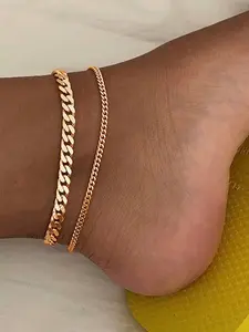 2pcsWomen's Layered Snake Bone Anklet Set, Dainty Layered Anklet, Geometric Shell Material Ankle Chain Jewelry, Casual All-Season Versatile Accessory
