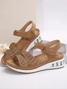 Women's Bohemian Hand-Stitched Wedge Sandals: Peep Toe, Ankle Strap, Ultra-Lightweight, Comfortable, Non-Slip & Wear-Resistant