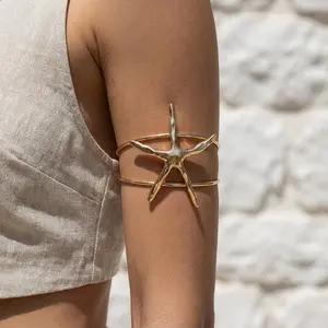 Bohemian Metal Starfish Cuff Bracelets for Women Punk Gold Color Conch S Opening Adjustable Arm Bracelet Beach Party Jewelry