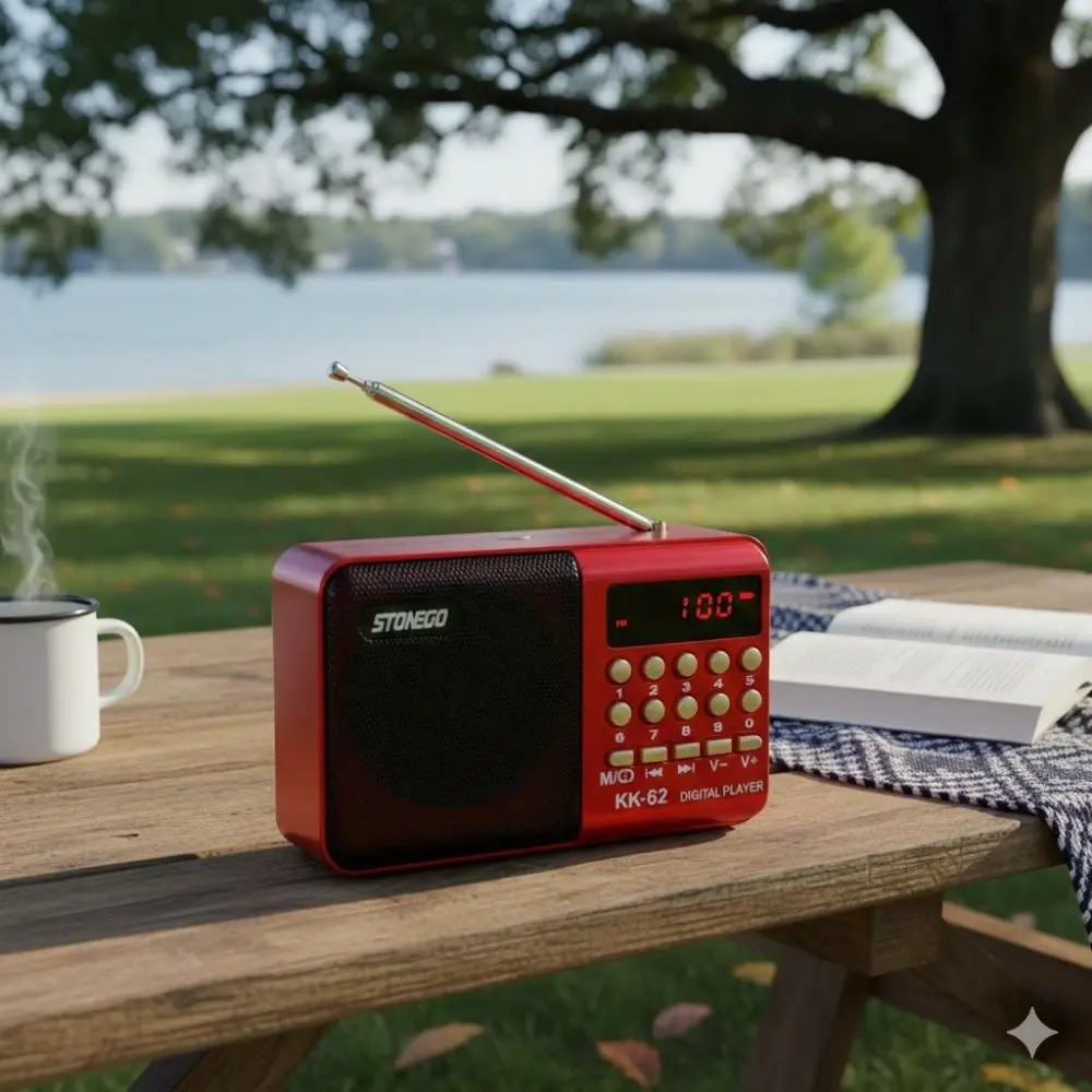 Mini AM FM Multifunctional Portable Radios USB MP3 Player with Bluetooth, High-Fidelity Stereo Sound, Rechargeable Speaker for Outdoor Activities, Music Playback and Card Slot Functionality.