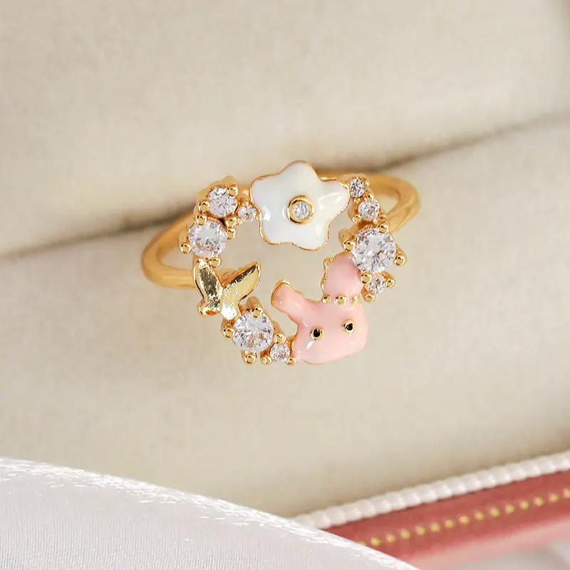 24961A Pink Rabbit Flower (Gold Base)