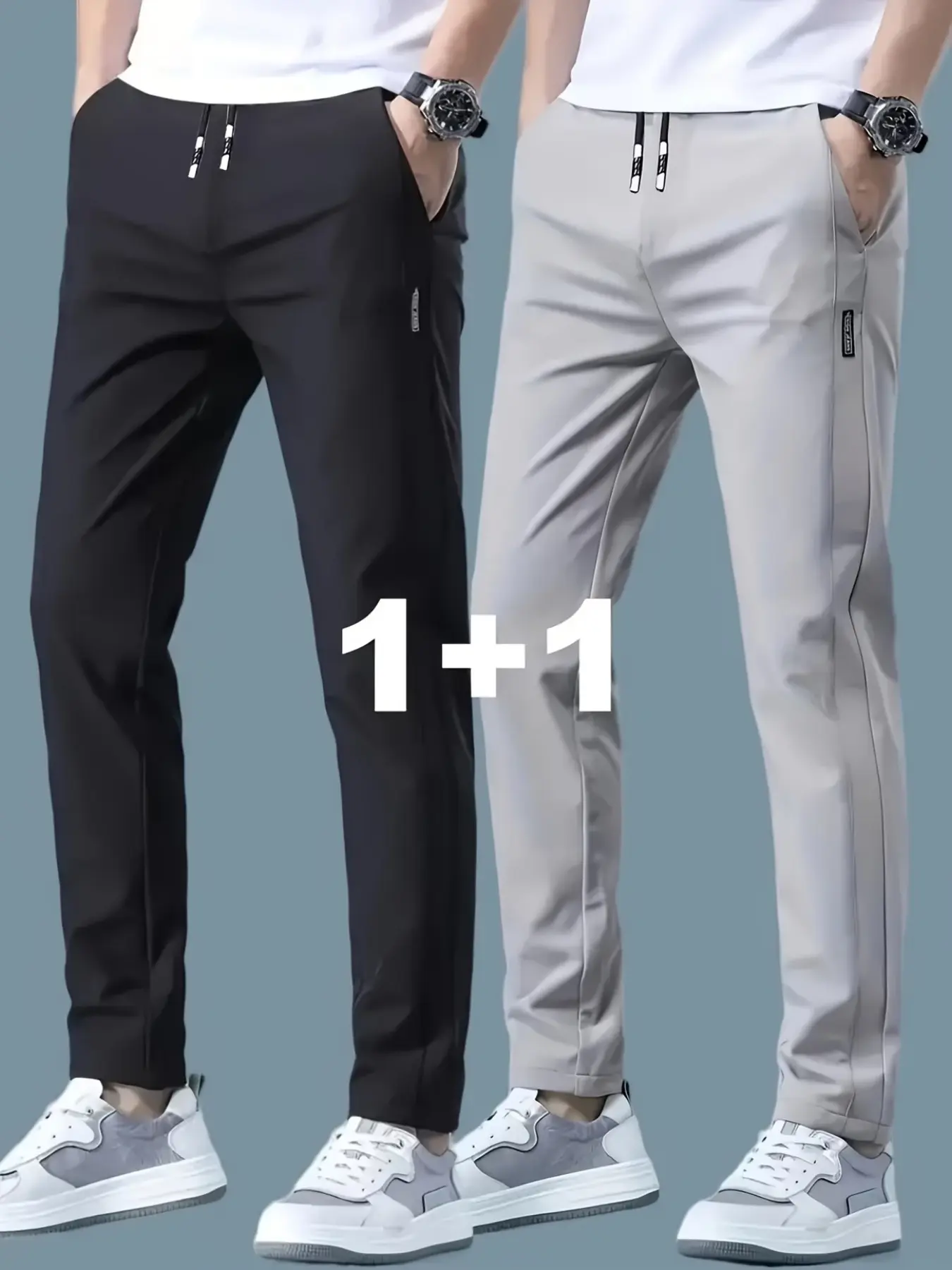 Men's Plain Casual Sport Pants, Elastic Drawstring Waist, Side Pockets, Long Sleeve, Spring Color, Suitable for Outdoor Activities, Gym, Office, Leisure, Casual Gym Trousers