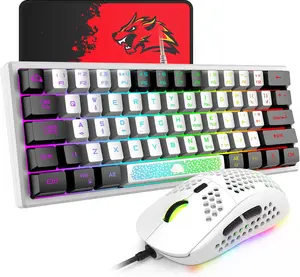 60% Wired Gaming Keyboard and  Combo True RGB Mini Mechanical Feel Ultra-Compact Keyboard and RGB 6400 DPI Honeycomb Optical ,Gaming  pad for Windows  Laptop PC Gamer