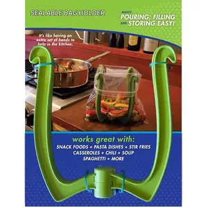 Kitchen Bag Holder Stand, Four Corner Support, Reusable Food Storage Bags Organizer, Foldable Design, Practical Kitchen Tool Accessories