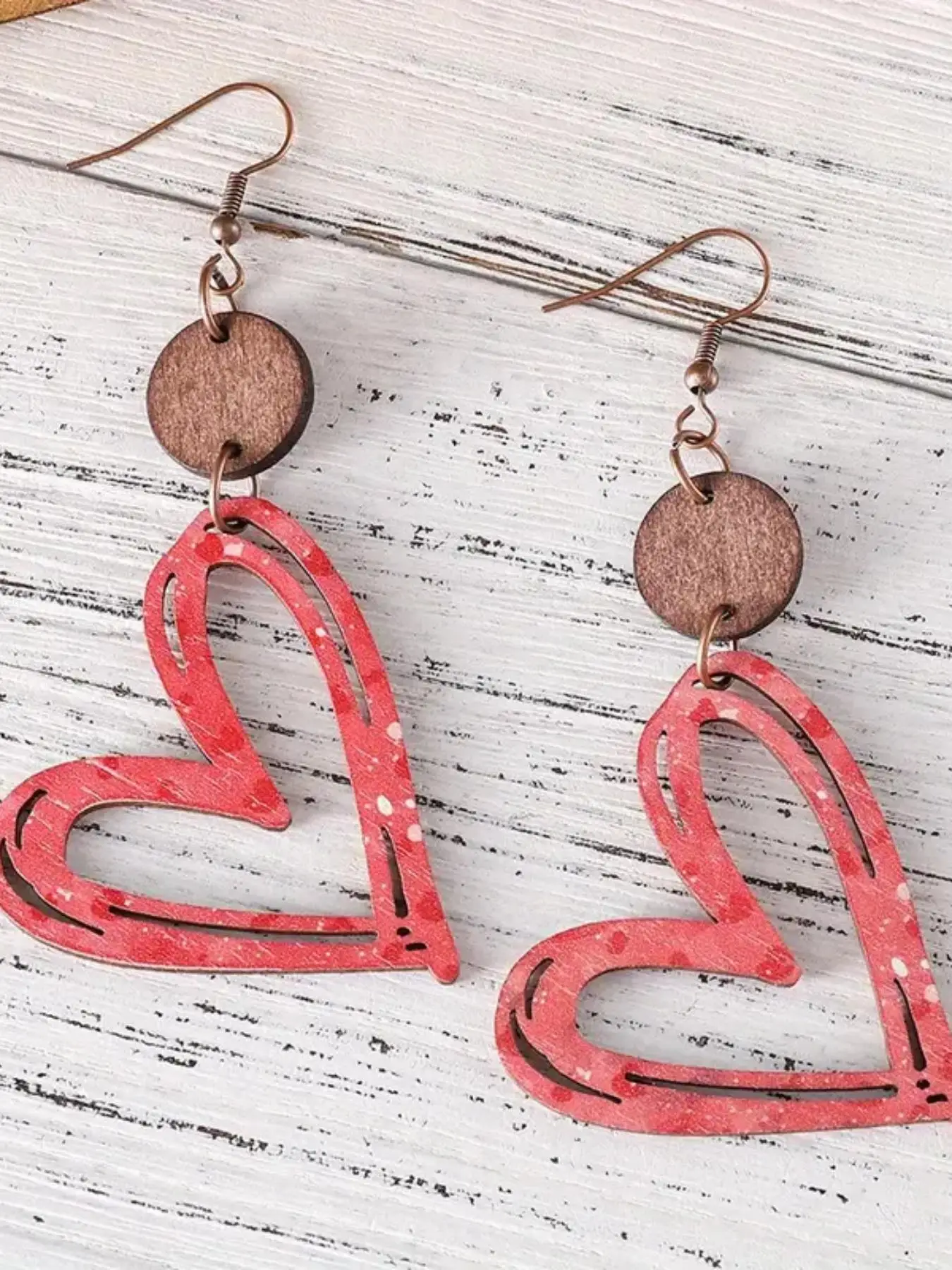 Spring Heart Shaped Wooden Dangle Earrings, Retro Simple Style Jewelry for Women, Trendy Jewelry Gift for Party and Daily Life