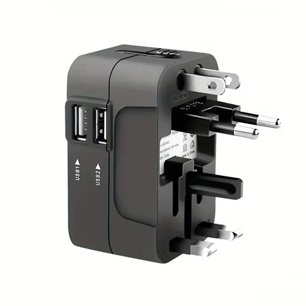 Universal Travel Plug Adapter, Multifunctional Wall Charger With Dual USB/USB+Type-C Port For Worldwide Travel Use